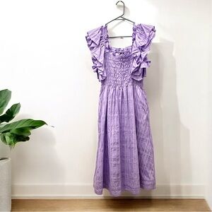 Banana Republic Women’s Smoked Ruffle Purple Cotton Midi Dress Size SP